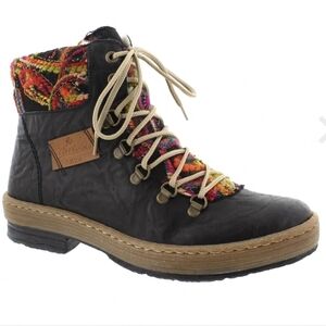 Rieker Chocolate Brown Leather Lace-up Hikers w/ Rainbow Cuff (EU 41/US 10)